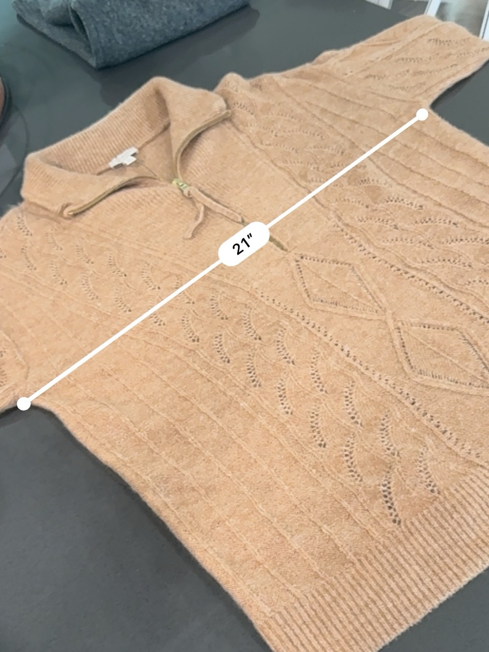 Talbots Petite Small Half Zip Sweater Camel Tan Openwork Knit NWT - Picture 5 of 10